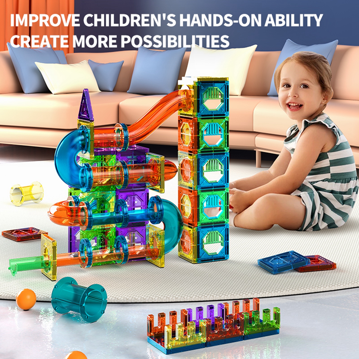 Light Magnetic Tiles Building  – Marble Run Set recenzja i cena